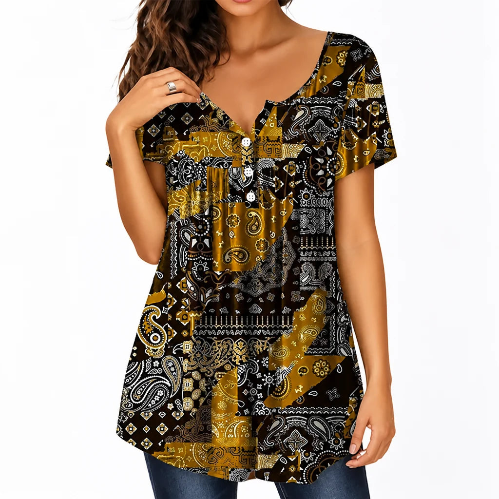 CelestaCharm™ V-Neck Top — Breeze Through Your Day in Effortless Cool Confidence
