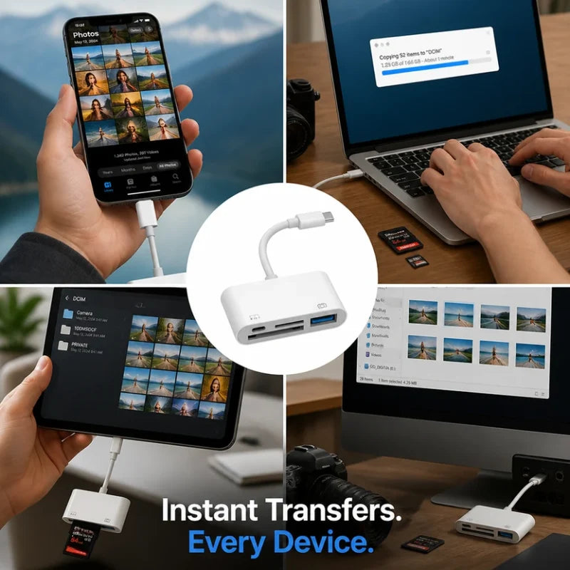 DataDock™ 3-in-1 USB-C Card Reader — Instantly Unlock Your Photos and Freedom from Waiting