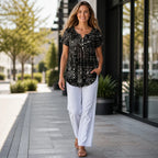 CelestaCharm™ V-Neck Top — Breeze Through Your Day in Effortless Cool Confidence