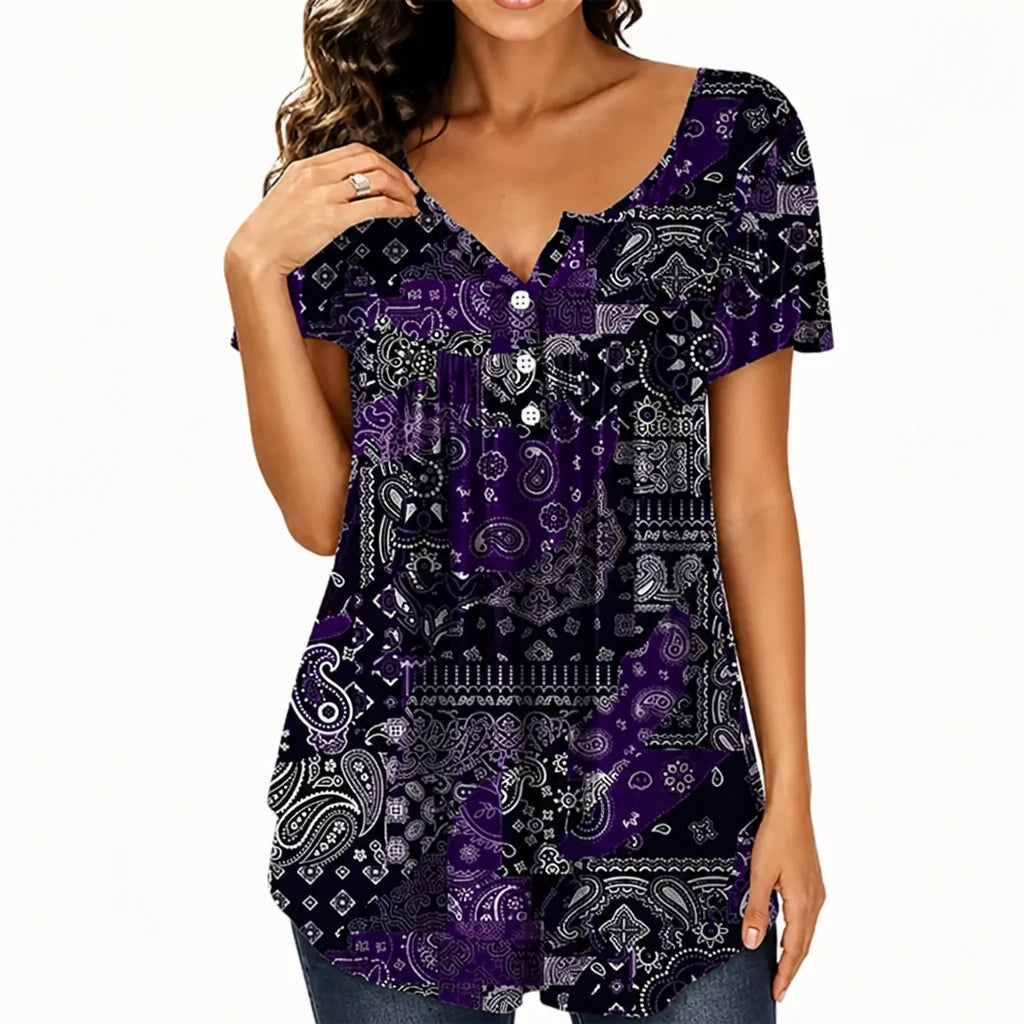 CelestaCharm™ V-Neck Top — Breeze Through Your Day in Effortless Cool Confidence