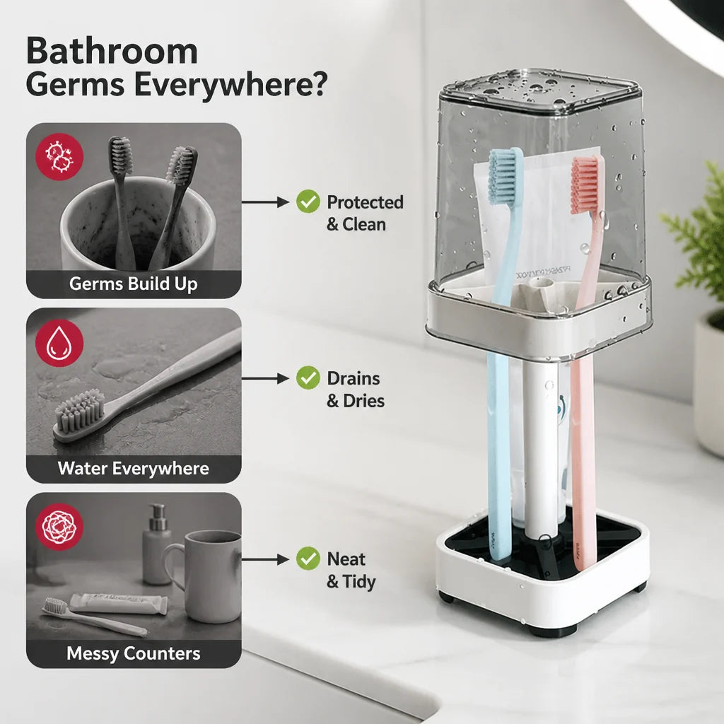 BristleBay™ Toothbrush Organizer — Keep Your Bathroom Fresh, Germ-Free, and Clutter-Free Every Day