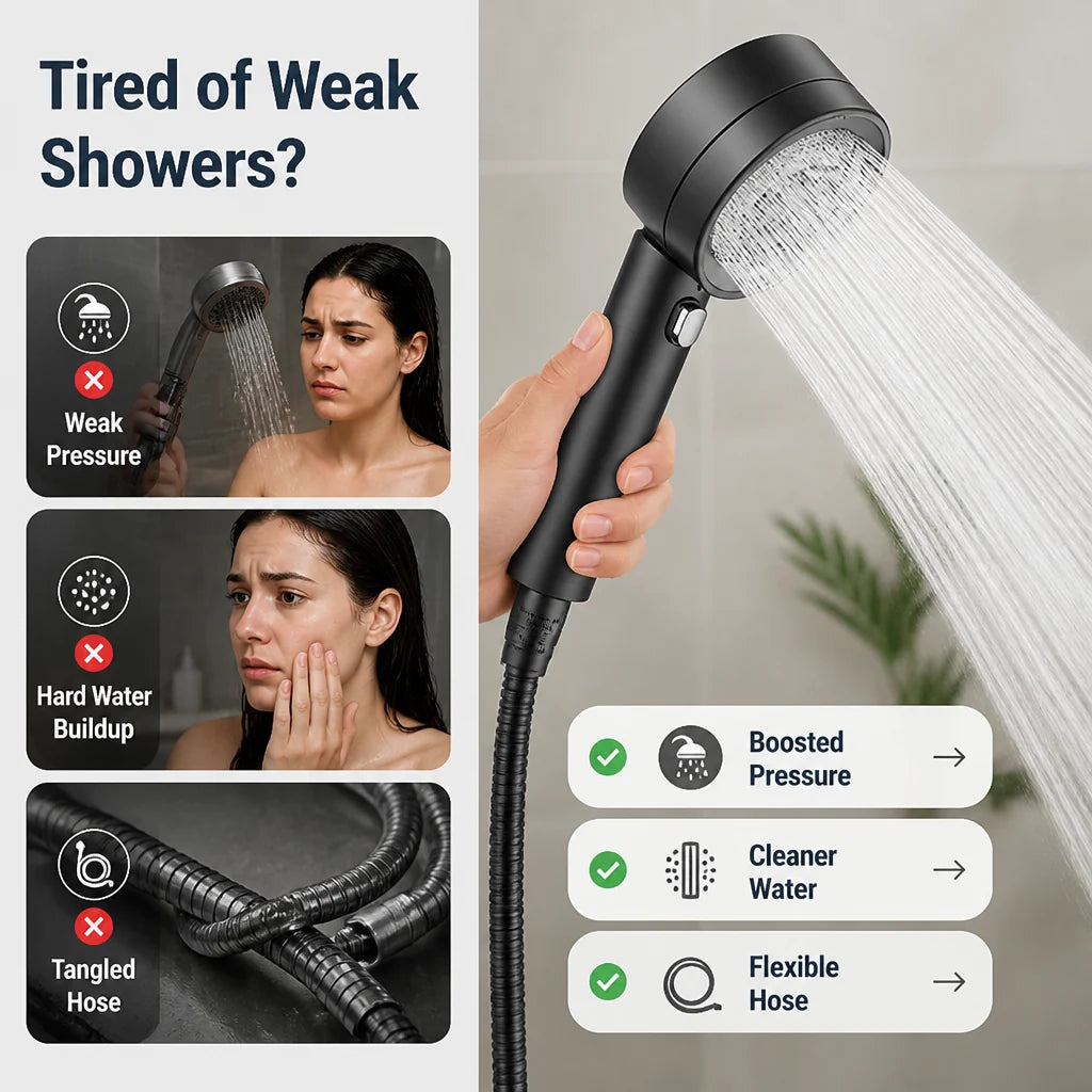Hydroniva™ 4-Mode Shower Head — high-pressure handheld shower head with multiple spray modes